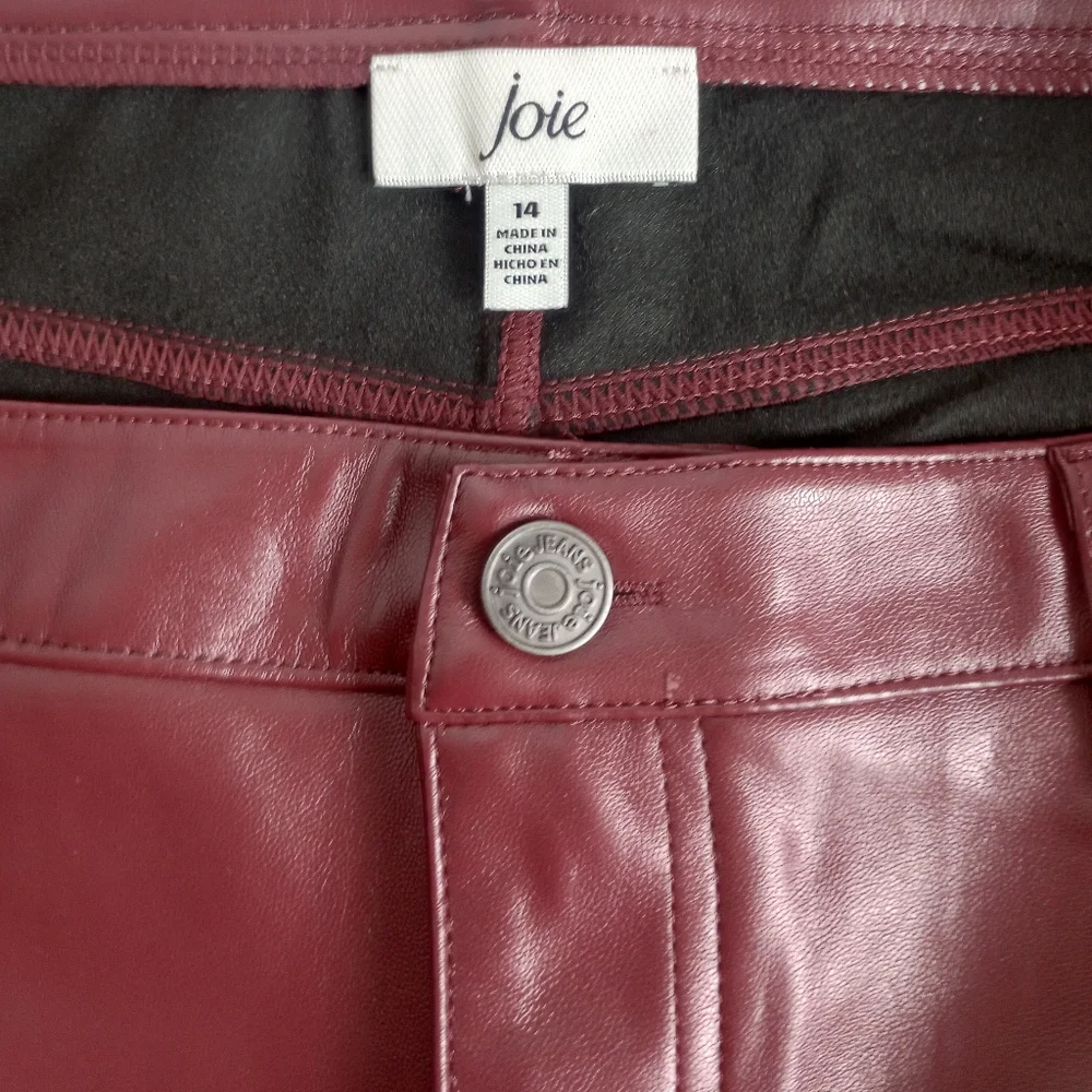 Joie Burgundy Leather Straight-Leg Pants